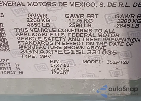 2025 Chevrolet Equinox Awd Lt z USA, uszkodzony, nr VIN 3GNAXPEG1SL331035